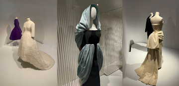 collage Algunos de los trajes que se pueden ver en la exposición ‘Balenciaga Carácter’.